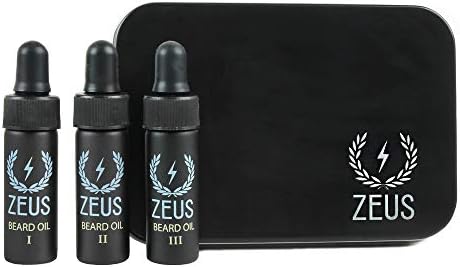 ZEUS Beard Oil Coffret Sampler Set - 3 Beard Oil Vial Sample Kit (Sandalwood, Verbena Lime & Vanilla Rum) MADE IN USA
