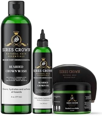 Sires Crown Natural Hair Essentials Bearded Crown Kit | Beard Crown Wash, Beard Growth Oil, Beard Butter, Black Wooden Beard Comb for Beard Growth | Beard Growth Kit, Mens Gifts Ideas - Pack of 4