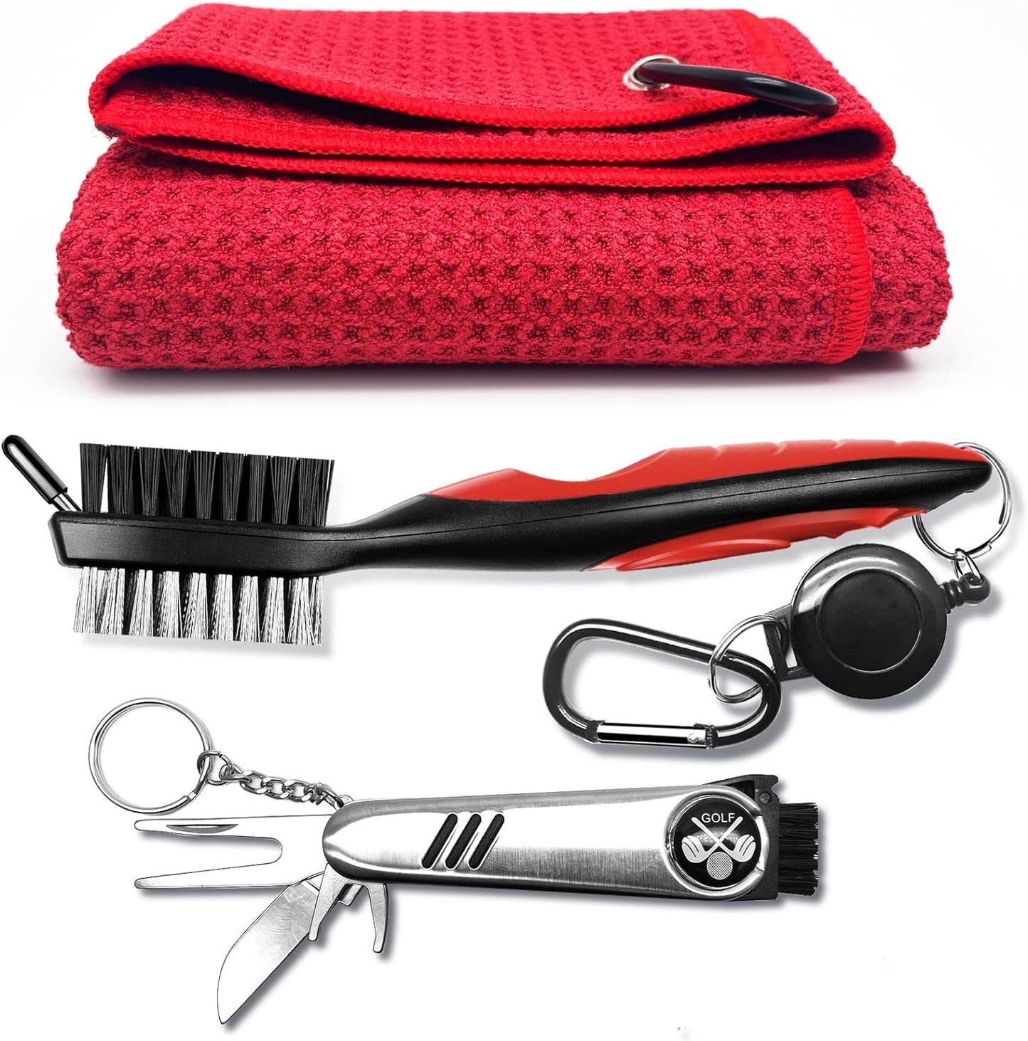3 Pack Golf Towel with Golf Club Brush Cleaner and 6-in-1 Divot Repair Tool Set,Must-Have Accessories and Gifts for Men and Women Golfers