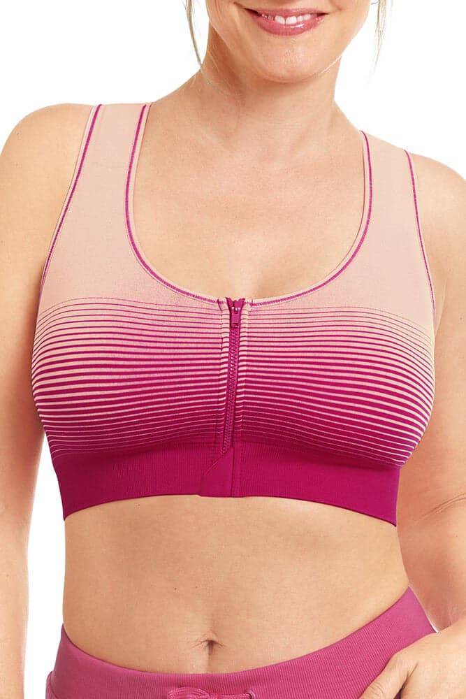 Amoena Front-Closure Medium Support Wire-Free Sports Bra - Magenta Love/Rose Kiss - Medium