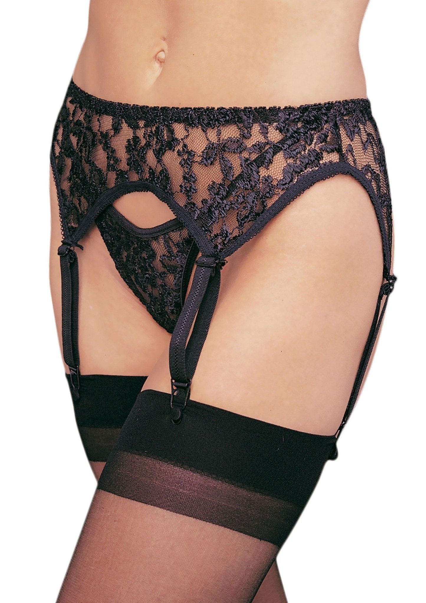 Plus Size Garterbelt with Thong Black