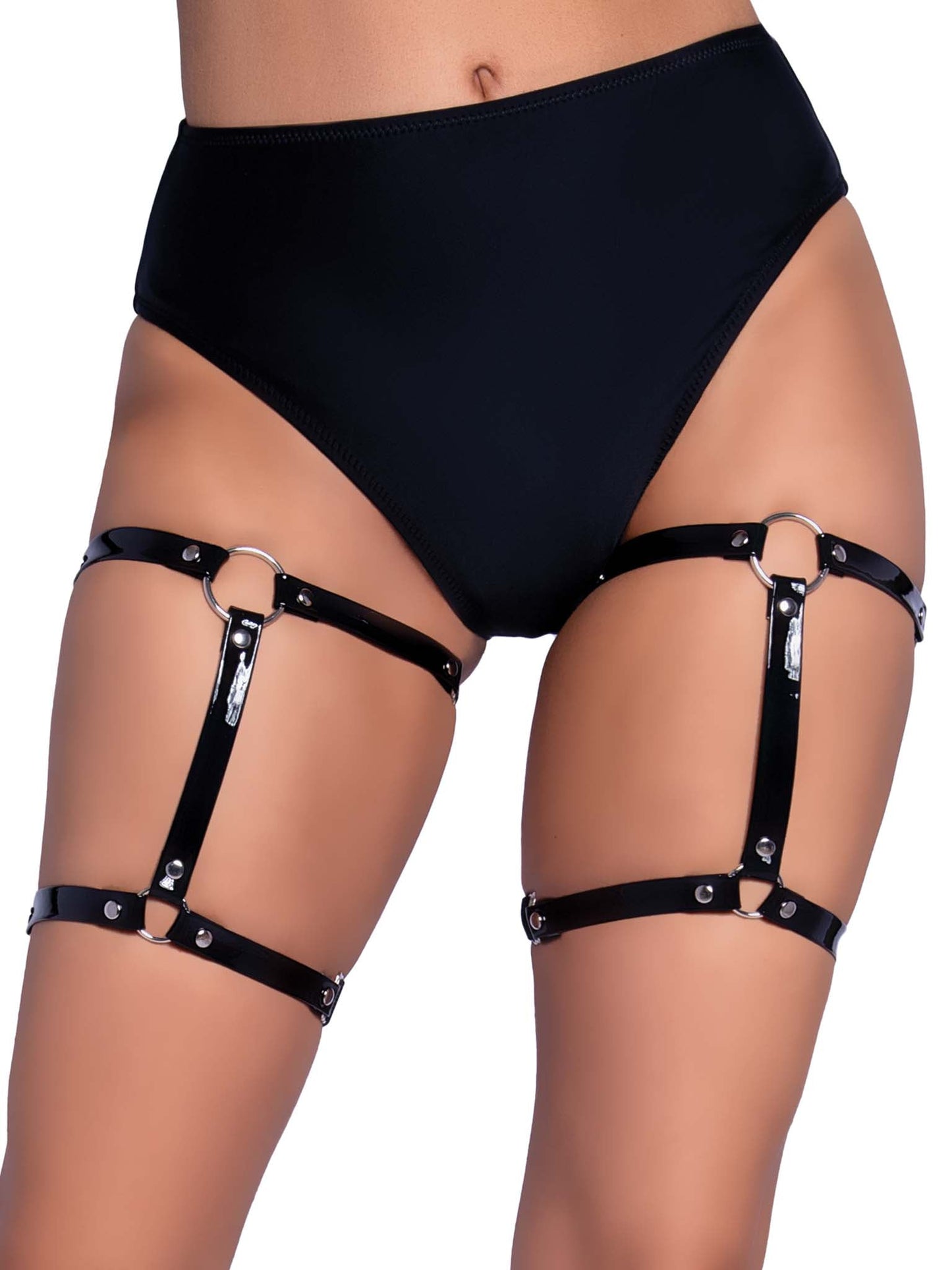 Wet Look Dual Strap Studded Garters