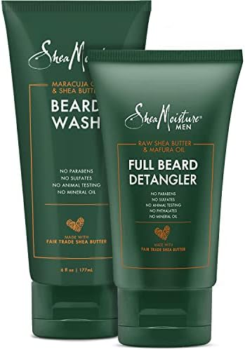 SheaMoisture Beard Wash for Men & Detangler Set - Beard Wash Kit w/Maracuja Oil & Fair Trade Organic Shea Butter, Cleanser & Softener (2 Piece Set)