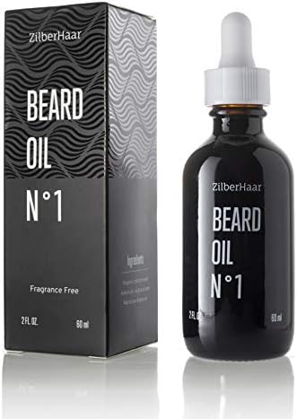 ZilberHaar - Beard Oil N 1 - Pure, Organic Moroccan Jojoba Oil and Argan Oil - Natural Ingredients, Fragrance Free, Cruelty Free - For Natural Beard Growth and Hydration - 2 oz