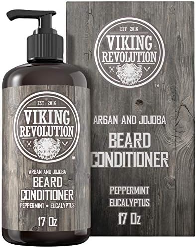 Viking Revolution Beard Conditioner w/Argan & Jojoba Oils - Softens & Strengthens - Natural Peppermint and Eucalyptus Scent- Beard Conditioner w/Beard Oil (17oz Conditioner)