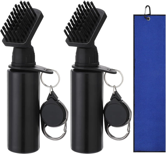 2 Pack Pro Golf Club Cleaner Brush with Microfiber Golf Towel, 7.5 Inch Golf Club Brush with Squeeze Bottle for 4 Ounces of Water Men's Golf Accessory Golf Cleaning Brush Best Gift for Men