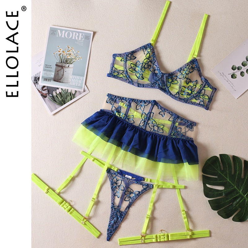 Ruffle Neon Lace Underwear 5-Piece Outfit