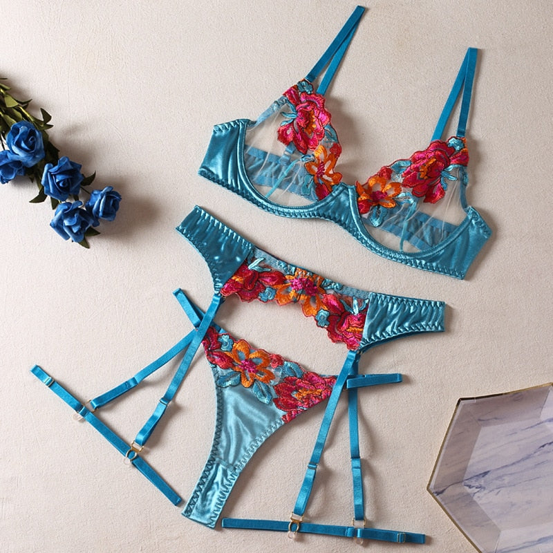 3-piece Color Lace Bra Set