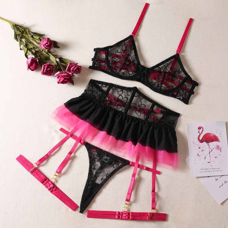 Ruffle Neon Lace Underwear 5-Piece Outfit