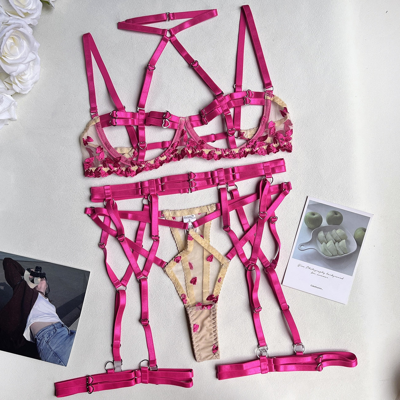 Open Bra Kit Push Up Uncensored Fancy Exotic Sets Heart-Shaped Underwear