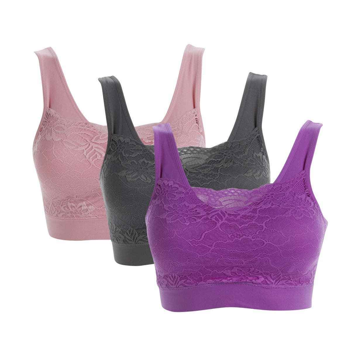 Rhonda Shear 3 Pack Seamless Lace Overlay Bra