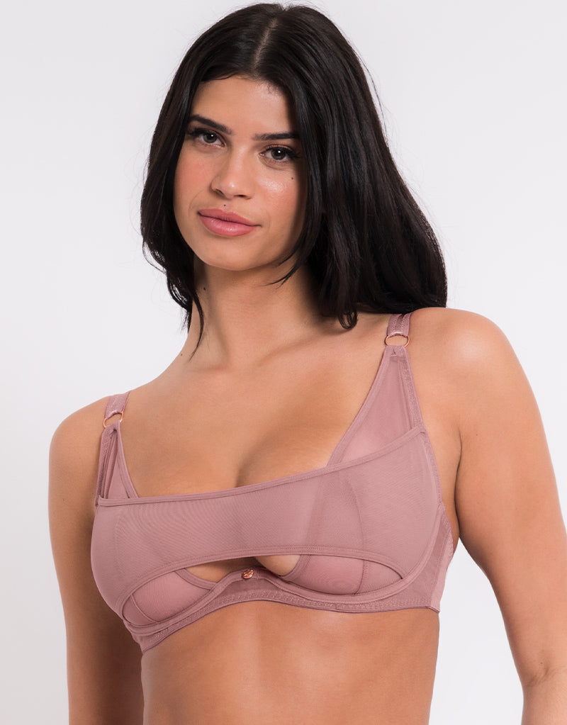 Scantilly Peep Show Deep Plunge Bra Dusty Rose