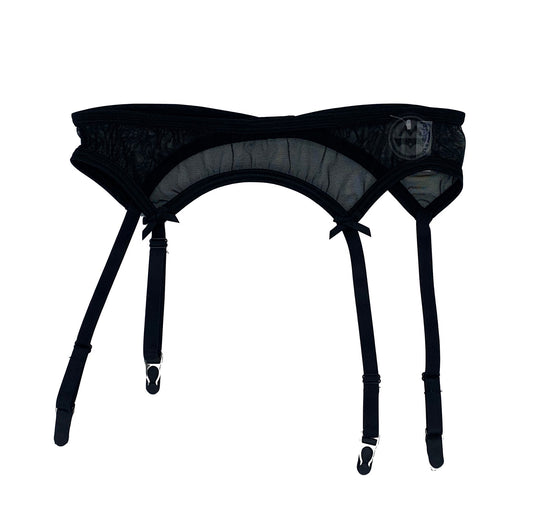 Sheer Stretch Mesh Garter Belt - Black