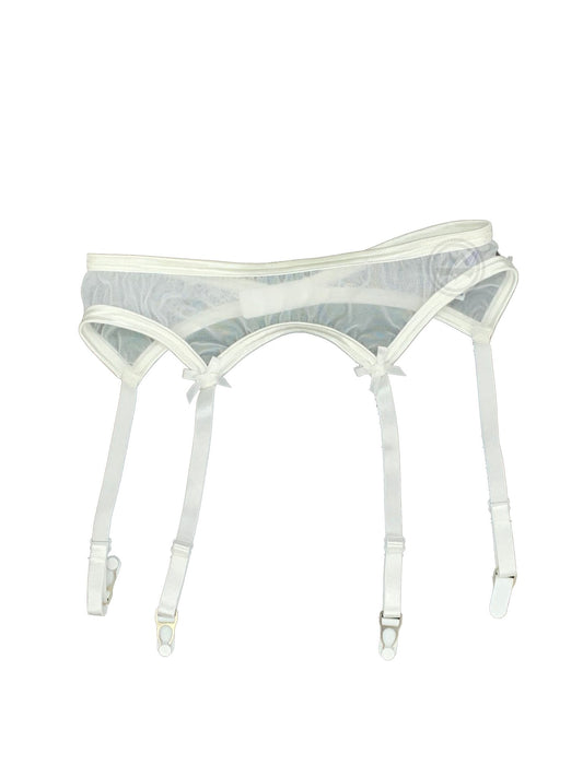 Sheer Stretch Mesh Garter Belt - White
