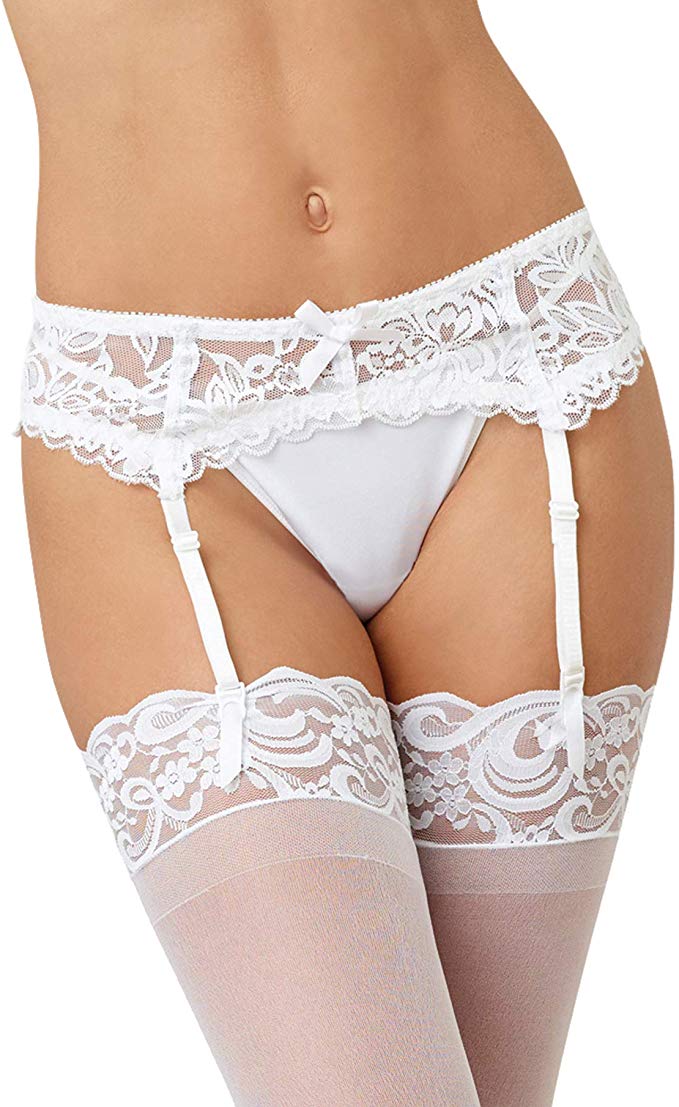 Stretch Lace Garter Belt White
